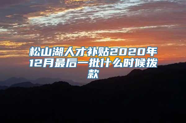 松山湖人才补贴2020年12月最后一批什么时候拨款