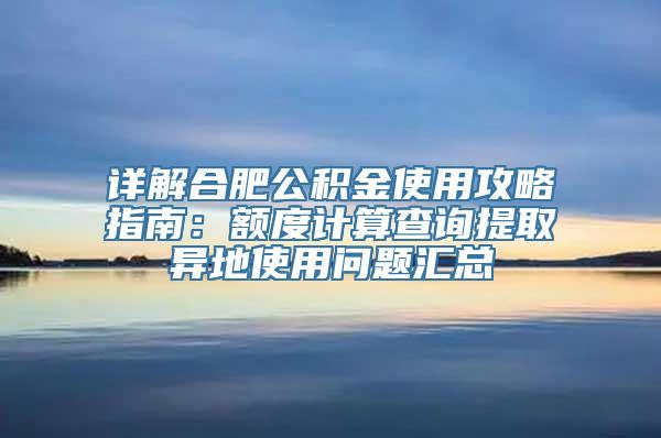 详解合肥公积金使用攻略指南：额度计算查询提取异地使用问题汇总