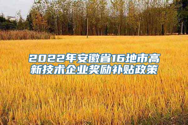 2022年安徽省16地市高新技术企业奖励补贴政策