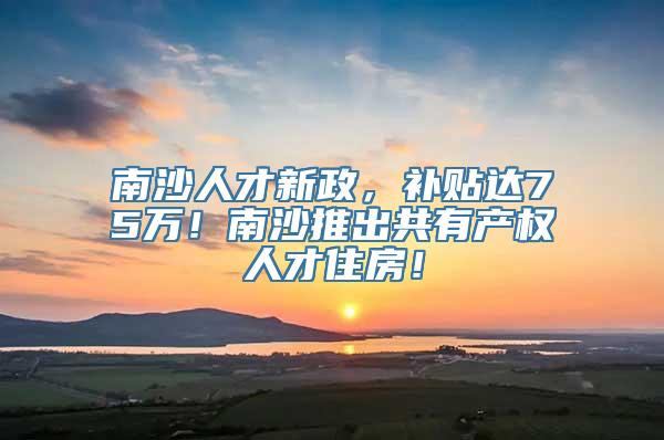 南沙人才新政，补贴达75万！南沙推出共有产权人才住房！