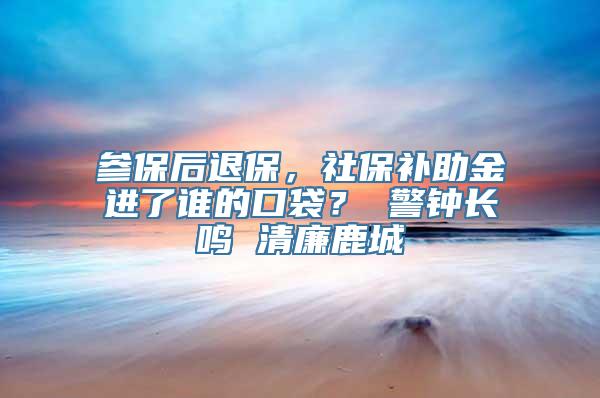 参保后退保，社保补助金进了谁的口袋？ 警钟长鸣 清廉鹿城