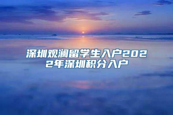 深圳观澜留学生入户2022年深圳积分入户