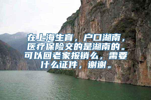 在上海生育，户口湖南，医疗保险交的是湖南的。可以回老家报销么，需要什么证件，谢谢。