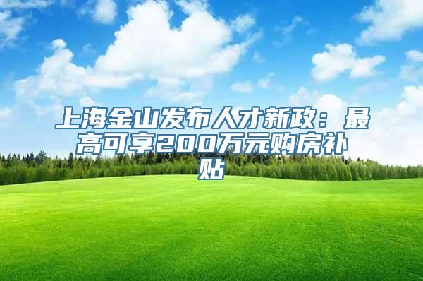 上海金山发布人才新政：最高可享200万元购房补贴