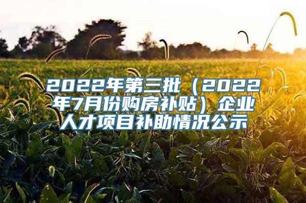 2022年第三批（2022年7月份购房补贴）企业人才项目补助情况公示