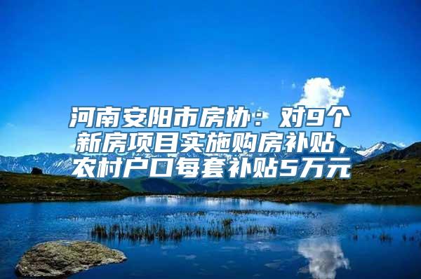 河南安阳市房协：对9个新房项目实施购房补贴，农村户口每套补贴5万元