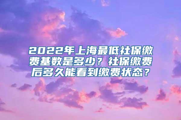 2022年上海最低社保缴费基数是多少？社保缴费后多久能看到缴费状态？