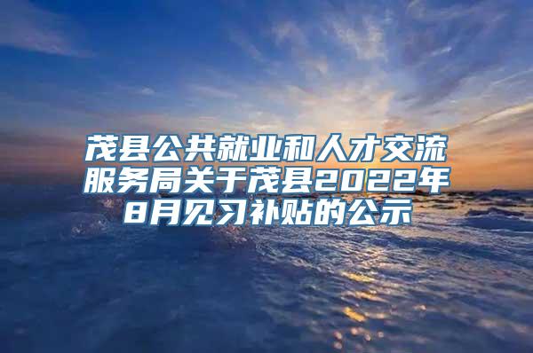 茂县公共就业和人才交流服务局关于茂县2022年8月见习补贴的公示