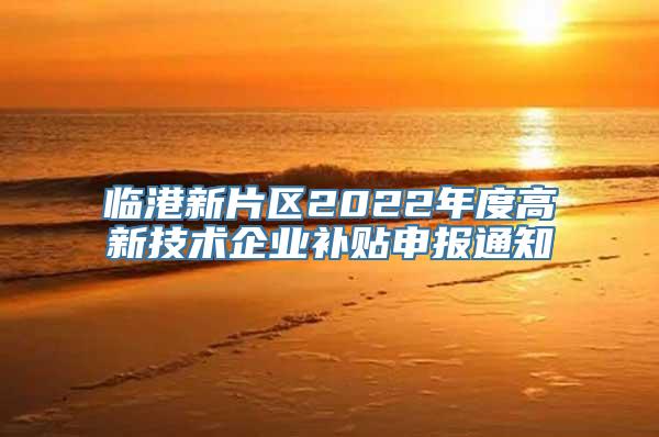 临港新片区2022年度高新技术企业补贴申报通知