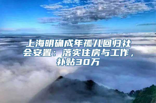 上海明确成年孤儿回归社会安置：落实住房与工作，补贴30万