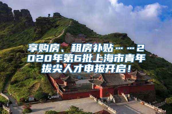 享购房、租房补贴……2020年第6批上海市青年拔尖人才申报开启！