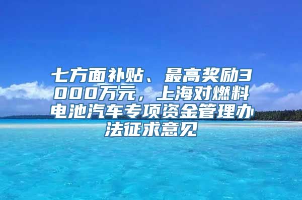 七方面补贴、最高奖励3000万元，上海对燃料电池汽车专项资金管理办法征求意见