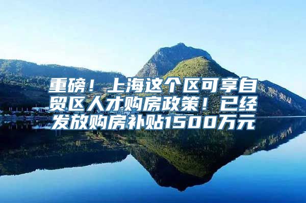 重磅！上海这个区可享自贸区人才购房政策！已经发放购房补贴1500万元