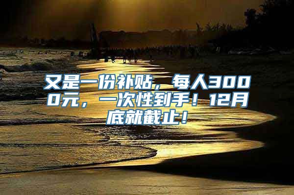 又是一份补贴，每人3000元，一次性到手！12月底就截止！