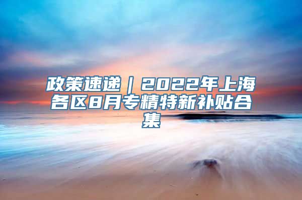 政策速递｜2022年上海各区8月专精特新补贴合集