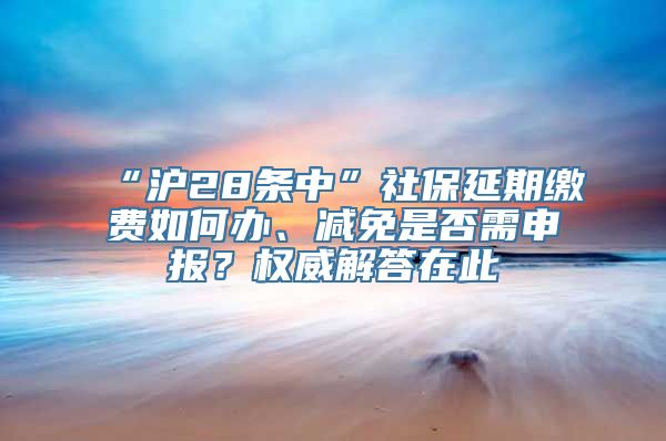 “沪28条中”社保延期缴费如何办、减免是否需申报？权威解答在此→