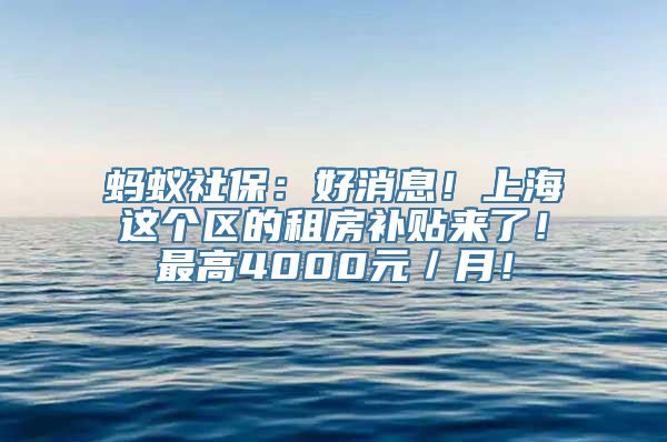 蚂蚁社保：好消息！上海这个区的租房补贴来了！最高4000元／月！