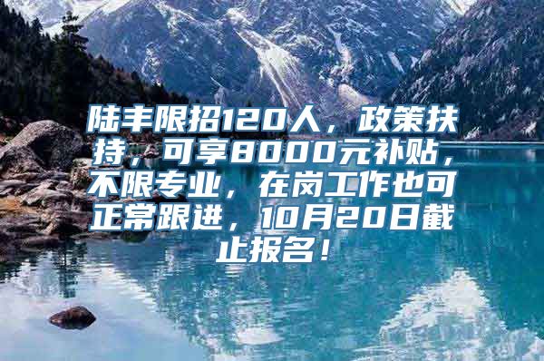 陆丰限招120人，政策扶持，可享8000元补贴，不限专业，在岗工作也可正常跟进，10月20日截止报名！