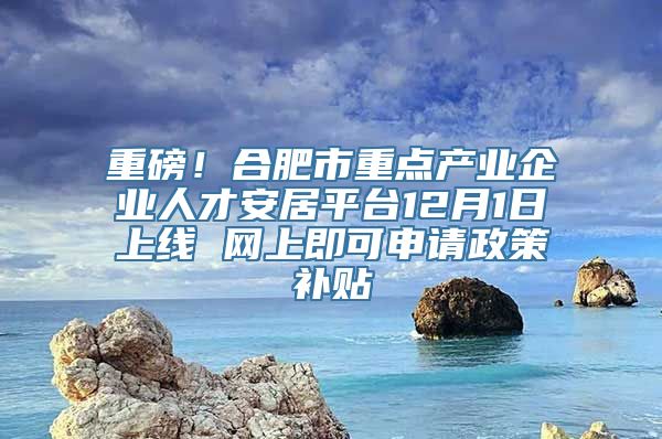 重磅！合肥市重点产业企业人才安居平台12月1日上线 网上即可申请政策补贴