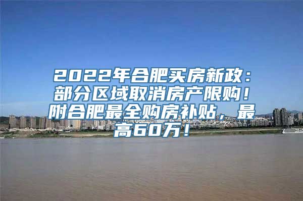 2022年合肥买房新政：部分区域取消房产限购！附合肥最全购房补贴，最高60万！