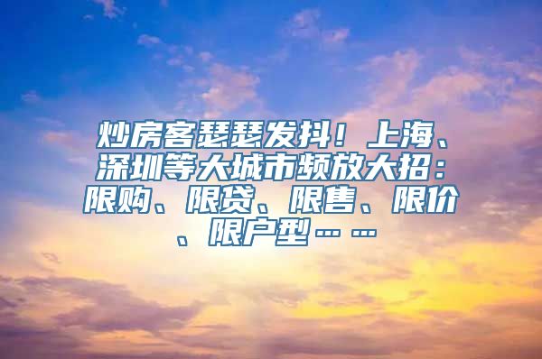 炒房客瑟瑟发抖！上海、深圳等大城市频放大招：限购、限贷、限售、限价、限户型……