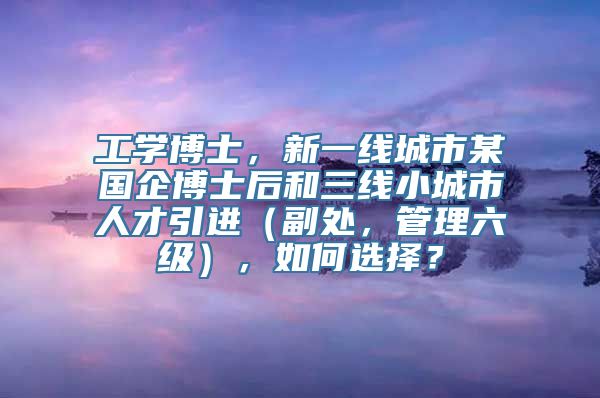 工学博士，新一线城市某国企博士后和三线小城市人才引进（副处，管理六级），如何选择？