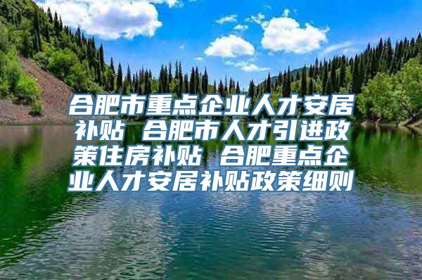 合肥市重点企业人才安居补贴 合肥市人才引进政策住房补贴 合肥重点企业人才安居补贴政策细则