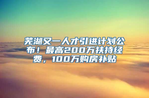 芜湖又一人才引进计划公布！最高200万扶持经费，100万购房补贴