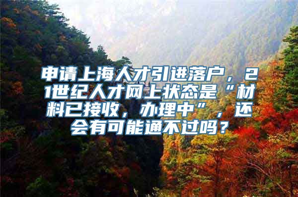 申请上海人才引进落户，21世纪人才网上状态是“材料已接收，办理中”，还会有可能通不过吗？