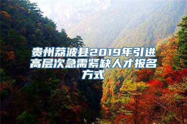 贵州荔波县2019年引进高层次急需紧缺人才报名方式