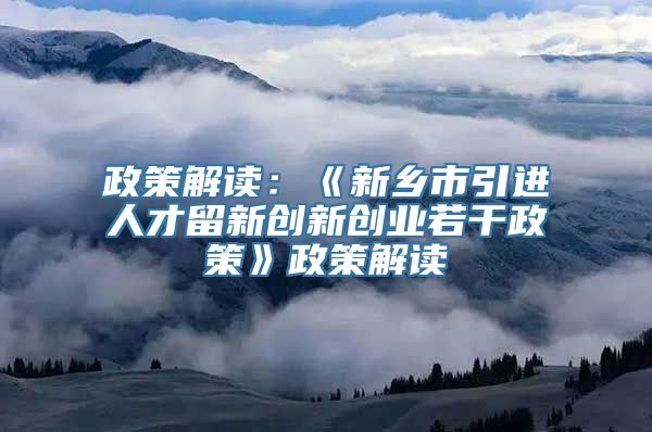 政策解读：《新乡市引进人才留新创新创业若干政策》政策解读