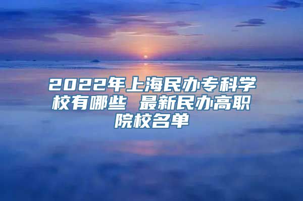 2022年上海民办专科学校有哪些 最新民办高职院校名单